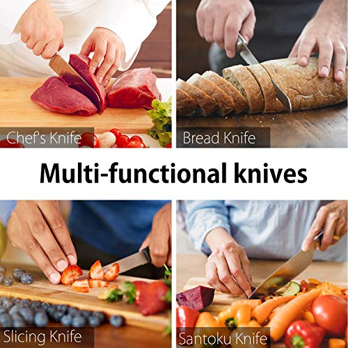 Knife Set, Kitchen Knife Set with Block, AILUKI 19 Pieces Stainless Steel Knife Set, Ergonomic Handle for Chef Knife Set with Gift Box, Ultra Sharp, Best Choice for Cooking