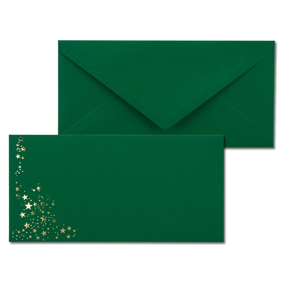 Christmas Envelopes Film Stars DIN Lang - 50 Stück Umschlag Grün // Sterne Gold