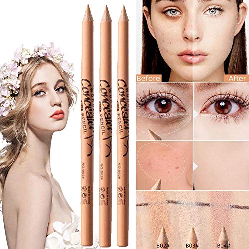 3 PCS Wonder Concealer Pencil, Concealer Stick Set, Waterproof Full Coverage Foundation Concealer for Eye Dark Circles Spot & Imperfections, Scar (B04#)