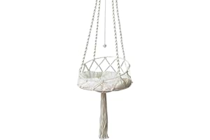 Macrame Cat Hammock with Tassel & Roped Ball, Boho Tilted Swing Bed for Indoor Cats/16x51 Inch