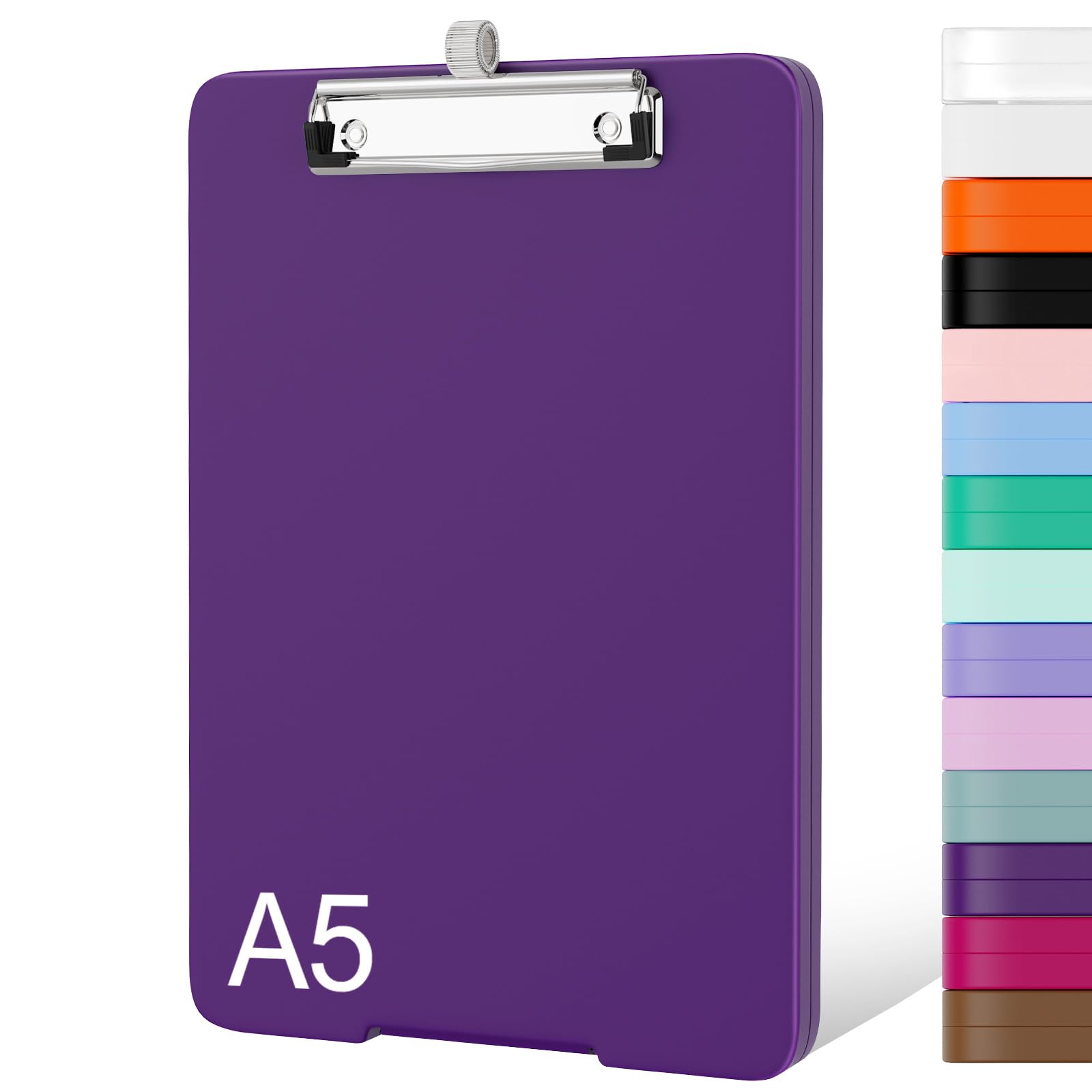 Piasoenc Small Clipboard with Storage, A5 Organization Box with Pen Holder, Plastic Clipboard with Low Profile Clip for Nurses, Teachers, Deep Purple