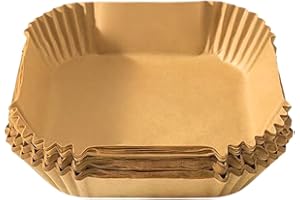 QNZLIGHT Air Fryer Paper Liners,100PCS Natural Parchment Paper for Air Fryer,Oil-proof Water-proof, Food Grade Parchment for AirFryer, Steamer, Microwave Etc (square 6.3 inch)