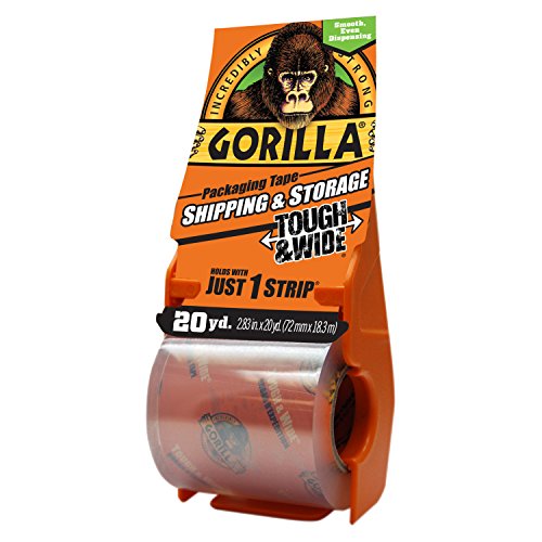 Gorilla 6020010 Packing Tape Tough & Wide Multipack with Dispenser, 2.83" x 20 Yd. , Clear, 6 Piece
