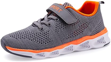 KARIDO Kids Breathable Knit Sneakers Lightweight Athletic Running Shoes(EU 36,K-Grey)