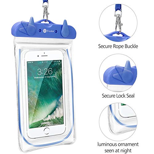 Waterproof Phone Pouch, 4 Pack F-color Clear Waterproof Phone Case Dry Bag Compatible for iPhone 13 12 Pro Max, 11, XS, XR, X, Galaxy S9+, S10, Google Pixel, Blue Black Orange Pink