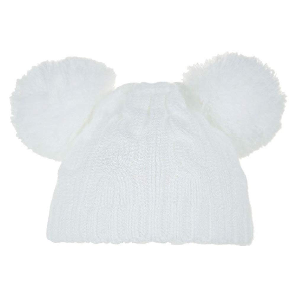 Soft Touch White Cable Double Pom Pom Cable Knitted Hat (Newborn - 6 Months)