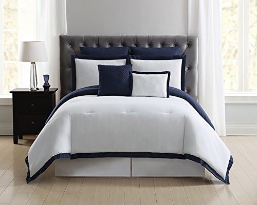 Truly Soft Everyday Hotel Border Comforter Sets 7 Piece, King, White/Navy