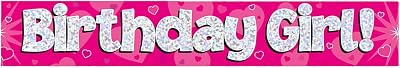 OakTree 9ft Birthday Banner Girl Pink Holographic New Decor