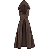Nuoqi Renaissance Costume Women Pirate Peasant Corset Hoodie Dress with Pockets