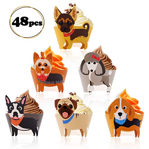 Dog Cupcake Wrappers Toppers Puppy Shaped Baby Shower Pet Birthday Party Supplies Animal Cake Decoration 48 Pcs