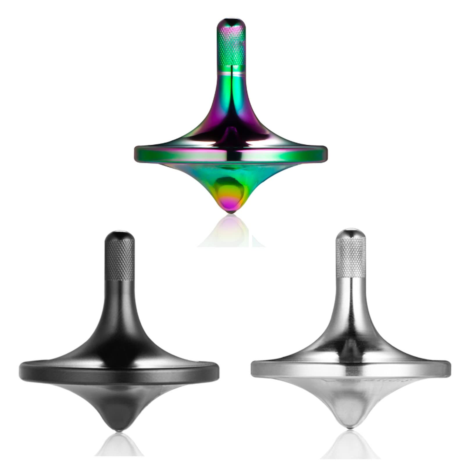 Stainless Steel Spinning Top, Well Made Metal Decompression Toy, Perfectly Balanced, Spin Smooth, Helps Relieve Stress and Anxiety, Effective Time-killing (3PCS Black+Silver+Iridescent/M)