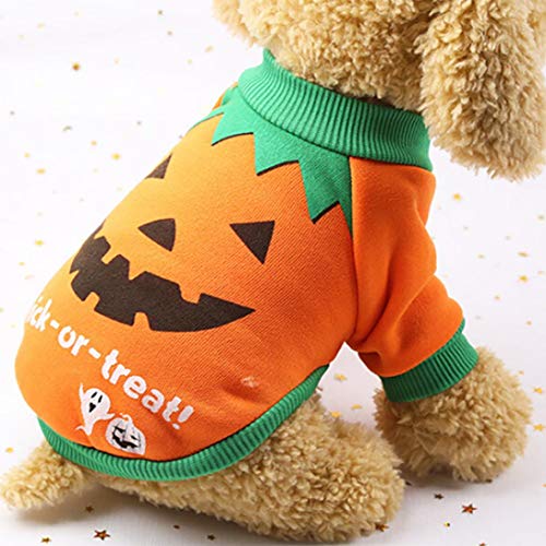 YJYdada Pet Fleece, Halloween Pet Puppy Orange Pumpkin Sweatshirts Dog Clothes Costume (XS)