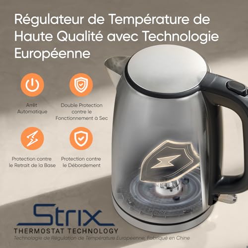 COSORI Stainless Steel Electric Kettle, 1.7 L, 2200 W, Plastic Free on Water Contact, Strix Technology, Boil in 3 Minutes, Wide Opening, 360° Swivel Base, Silver