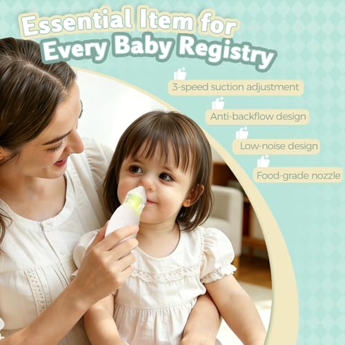 Electric Baby Nasal Vacuum Cleaner with 3 Suction Levels | 2 Sizes of Tips | Lights and Music, Suitable for Newborns and Babies