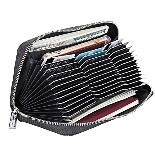 YUZEYNUF36 Credit Card Holder Large Wallet Leather for Men or Women with RFID Blocking,Multi Card Case Wallet with Zipper Pocket