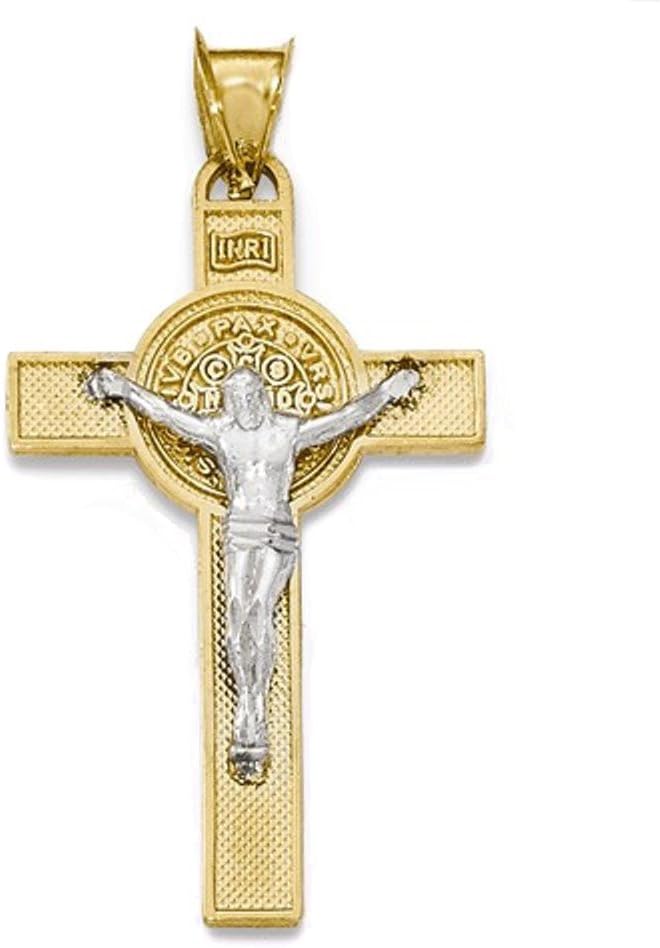CKL International 14k Gold Two Tone Star Saint Benedict Cross Pendant Charm
