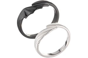 Crymystal Couple Matching Rings for Woman Man Angel and Demon Rings Set Angel Wings Rings Black White Couple Rings Ring Valentine's Day Gift Jewelry