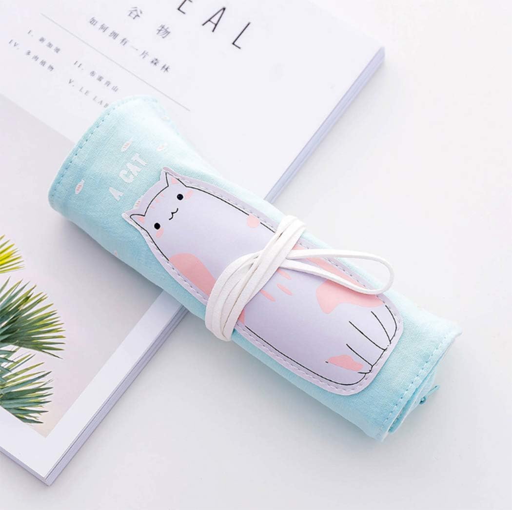Ranvi Pencil Case, Creative Cartoon Animal, Student Foldable Canvas Curtain,Light Blue Kitten, size3 - Image 3