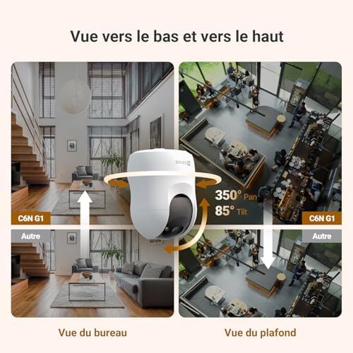 2K Caméra Surveillance WiFi Intérieure 360 °, Camera Bébé avec WiFi 2.4Ghz, Détection Humain, Vision Nocturne Intelligente, Suivi Auto-Zoom, C6N G1 2K 2PK