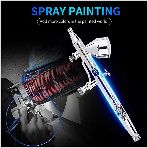 Gocheer High Precision Dual Action Gravity Feed Airbrush with 0.2 0.3 0.5mm Nozzles and 1/8"5.9ft Hose for Art Painting Tattoo Manicure Spray Model Nail Make up + Air Brush Cleaning Repair Tool Kit - Thumbnail 3