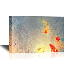 Canvas Wall Art - Colorful Golden Fish on Abstract Background - Gallery Wrap Modern Home Art | Ready to Hang - 12x18 inches