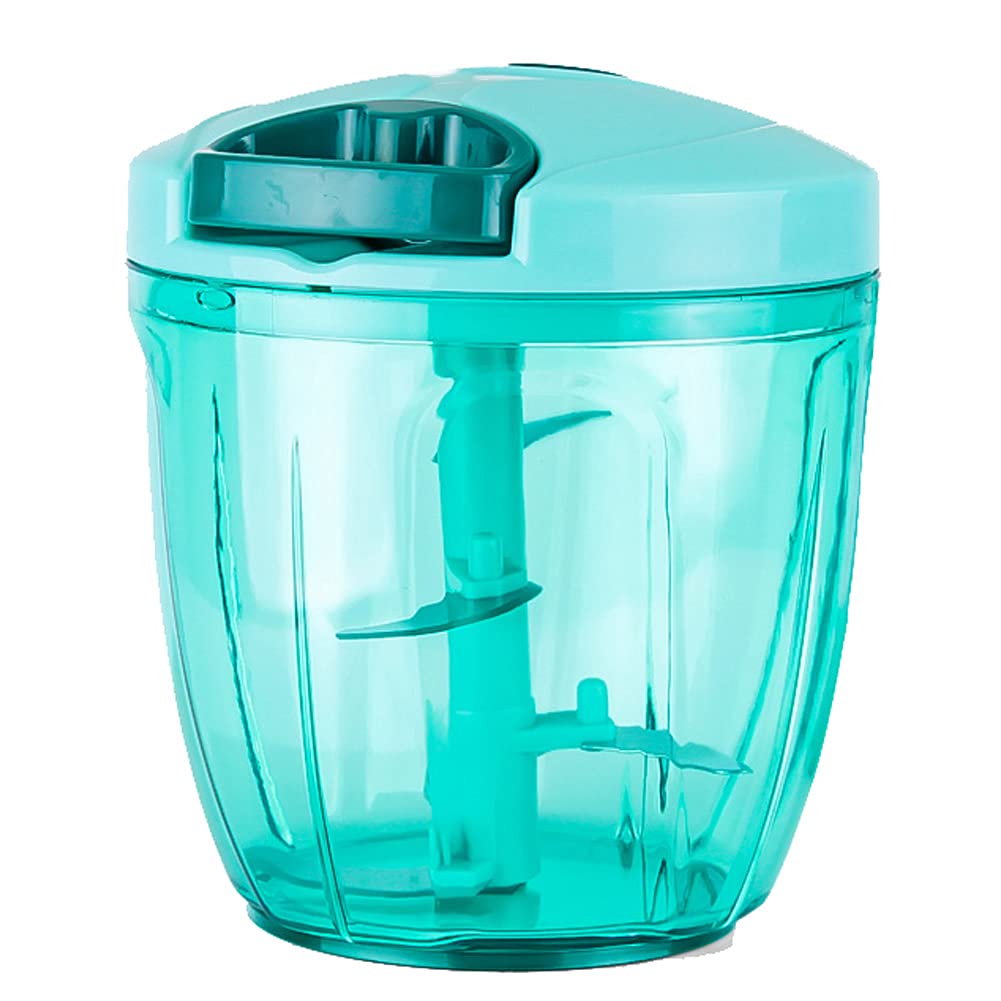Ourokhome Manual Food Processor Vegetable Chopper, Portable Hand Pull String Garlic Mincer Onion Cutter for Veggies, Ginger, Fruits, etc., 900ml, Teal