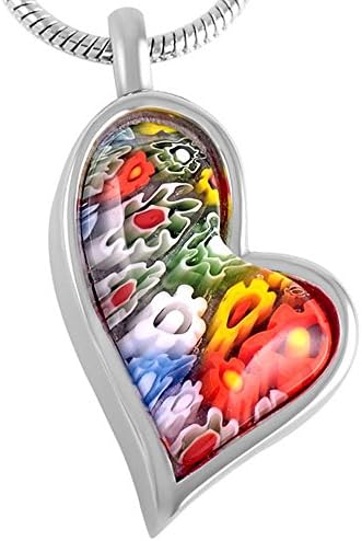 Peerless Pieces Urn Necklace Cremation Memorial Keepsake Stainless Steel 18" Glass Lampwork Heart #35