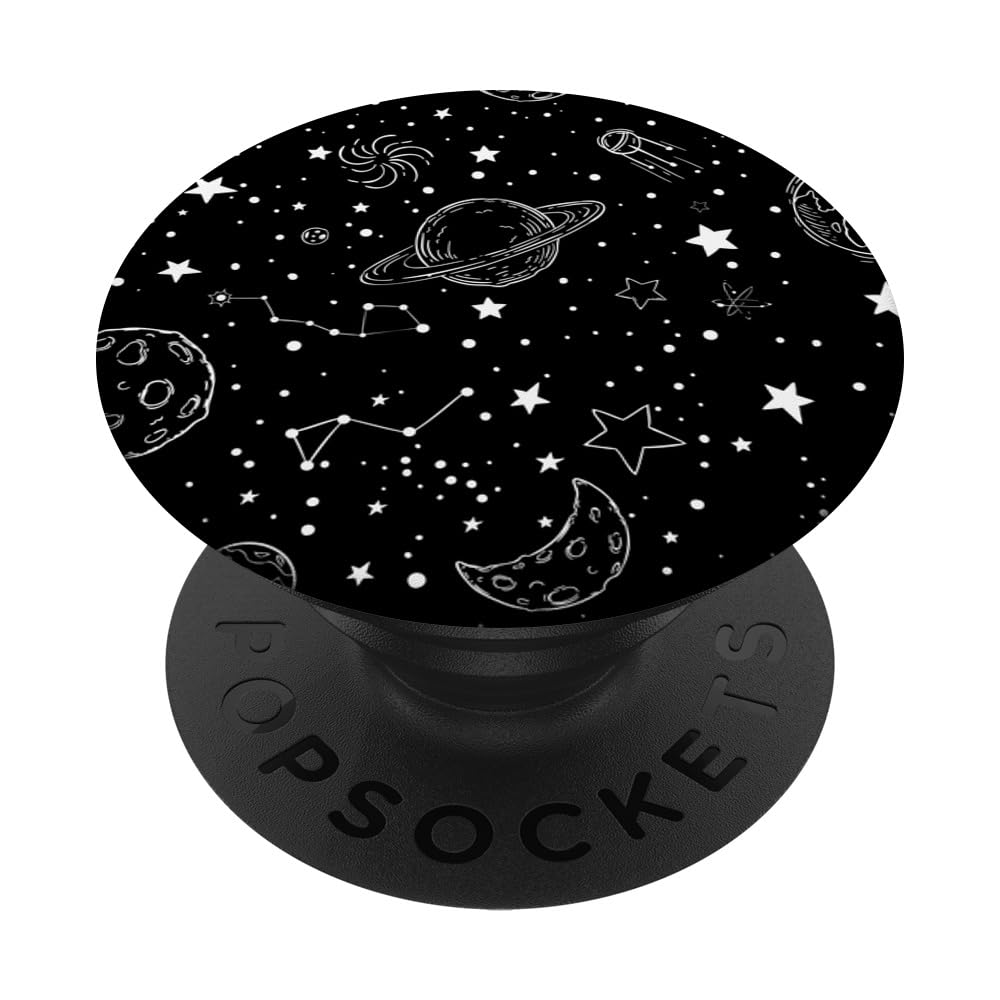 Outer Space - Planets - Stars - Black & White Galaxy Graphic PopSockets Adhesive PopGrip