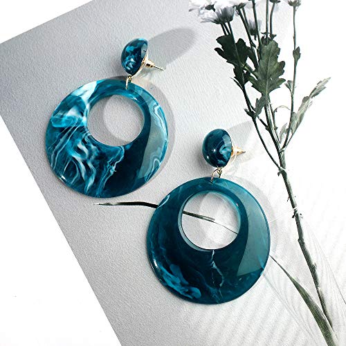 Acrylic Earrings for Women Drop Dangle Leaf Earrings Resin Minimalist Bohemian Statement Jewelry (Hoop-Blue) - Thumbnail 4