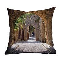 Matt Flowe Sofa Pillow Covers，Tuscan,Ancient Italian Street in a Small Provincial Town of Tuscan Italy European,Brown Green Grey,for Home Sofas,bedrooms,Offices,22"x22"