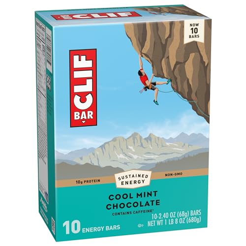 CLIF BAR – COOL MINT CHOCOLATE WITH CAFFEINE – MADE WITH ORGANIC OATS – ENERGY BARS – NON-GMO – PLANT BASED PROTEIN BARS (10 PACK)
