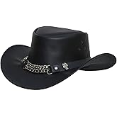 LuxHide Cowboy Western Cow Hide Top Grain Leather Handcrafted Skull Top Hat