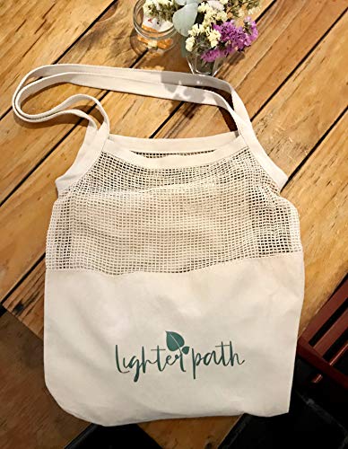 Earth Friendly Reusable Shopping Bags | 8 PC Set | Machine Washable | 100% Organic Cotton Grocery Bags Includes Sturdy Canvas Tote, 2 Shoulder Bags, 3 Mesh Produce Bags, 2 Bulk Bags