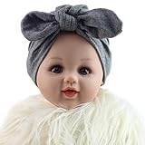 Unisex Baby Hat Infant Baby Girls Cotton Turban Headband Beanie Hat with Bow (Gray)