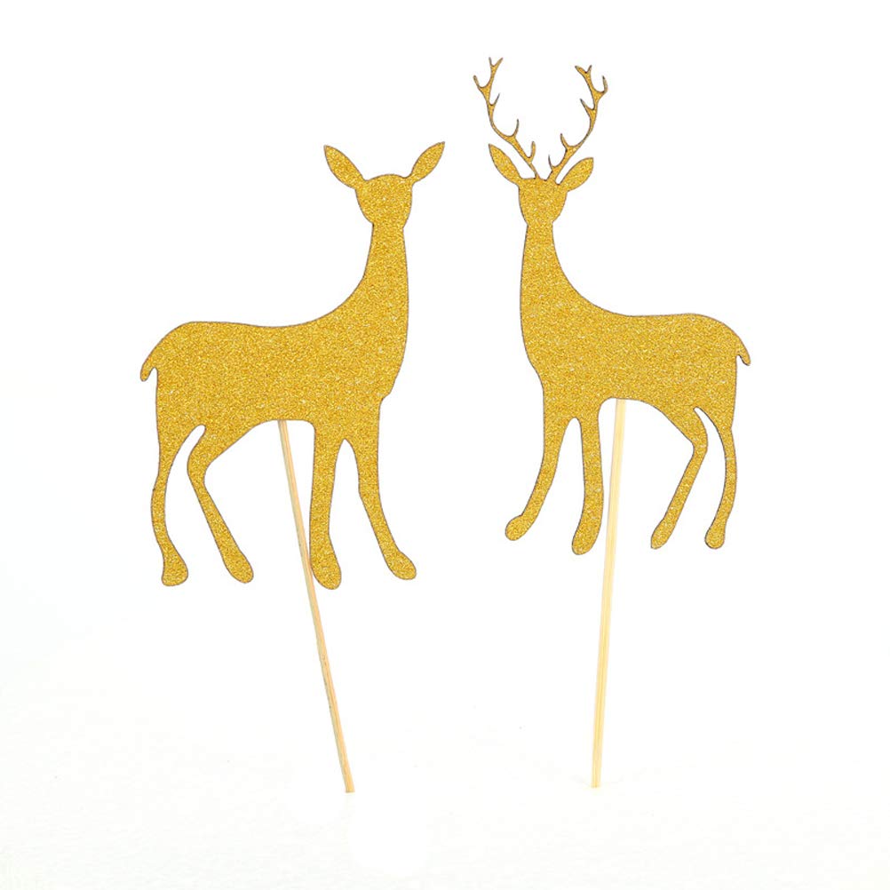 Happyyami 20Pcs Christmas Cake Toppers Deer Cupcake Topper Food Picks Party Supplies