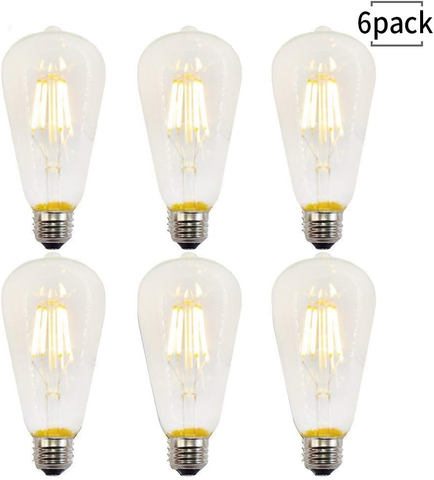 Da Jia Inc 4W LED Dimmable Filament Vintage Edison Light Bulb 40W Incandescent Bulb Equivalent 2700K 320LM E27 Base(4W,6Pack)