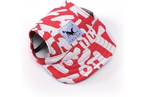 Leconpet Baseball Caps Hats with Neck Strap Adjustable Comfortable Ear Holes for Small Medium and Large Dogs in Outdoor Sun Protection (XL, Red Letters)