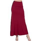 Azules Women’s Maxi Skirt – Soft Stretchy Rayon Fold Over High Waist Long Flowy Boho Skirt for Casual or Dressy Wear