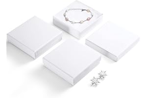 MESHA Cardboard Jewelry Gift Boxes for shipping, Glossy Small Gift boxes for Necklace Ring Bracelet Earring Cotton Filled Jewlery Box with Lids, White 3.5x3.5x1 Inch, 20 Pieces