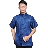 Chinese Tang Suit Traditional Uniform Short Sleeve Top Kungfu Shirt for Men