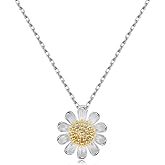 Reffeer Solid 925 Sterling Silver Flower Daisy Necklace Chain for Women Teen Girls Flower Pendant Necklace Choker