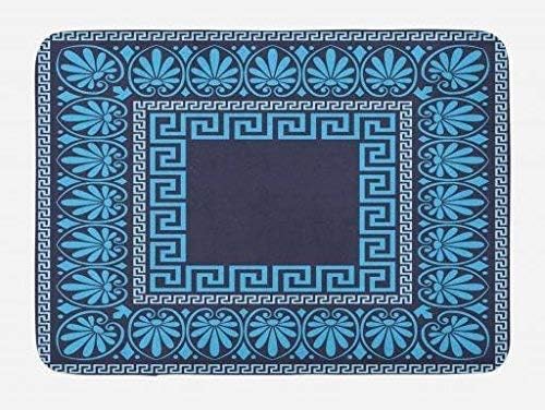 BALAETI Greek Key Bath Mat, Grecian Meandros Pattern with Intricate Lines Floral Figures in Blue Shades, Plush Bathroom Decor Mat with Non Slip Backing, 23.6 W X 15.7 W Inches, Blue Dark Blue