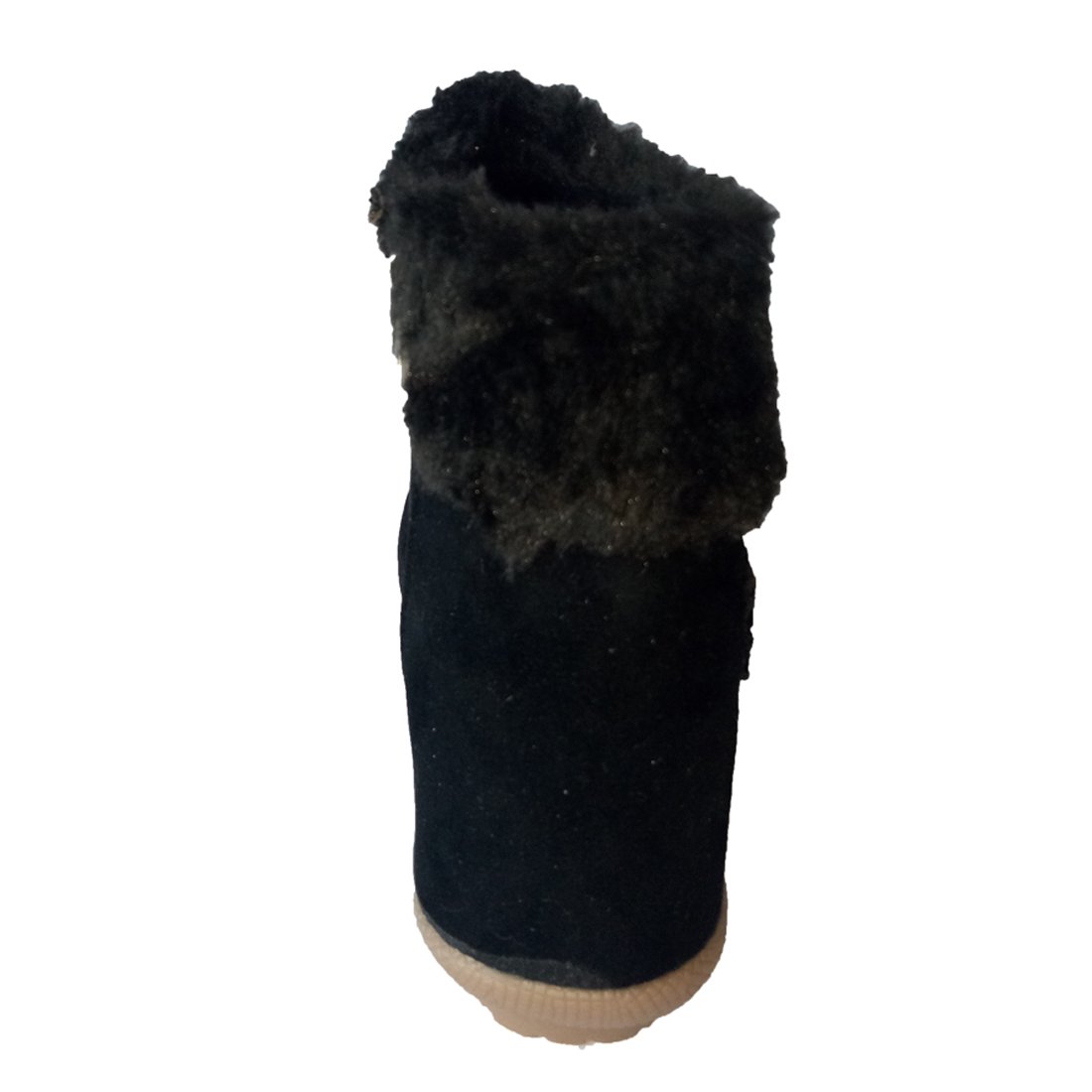 walk street buckle and fur style girls black boots (fur-boot)