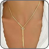 Navirix Gold Long Snake Bone Chain Bow Y Necklace for Women Dainty Bowknot Pendant Necklaces Adjustable Bow Choker Necklace Christmas Jewelry Accessories