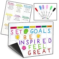 2 Magnetic Dry Erase Calendars for Refrigerator & 6 Colored Markers/Stay on Track with Your Fridge Whiteboards/Complete Set (1 Monthly, 1 Weekly and 6 Markers)