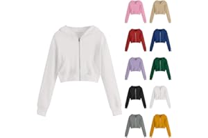 AOREUGL Girls Sweatshirt - Full-Zip Cropped Hoodies, Fleece Cute y2k Aesthetic Clothes, Fall Casual Workout Jackets 5-14 Years