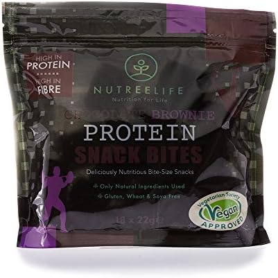 Vegan Protein Snacks Bites by NutreeLife. (18 x 22g) Gluten, Wheat, SOYA, Lactose Free - High Protein & Fibre (Chocolate Brownie)