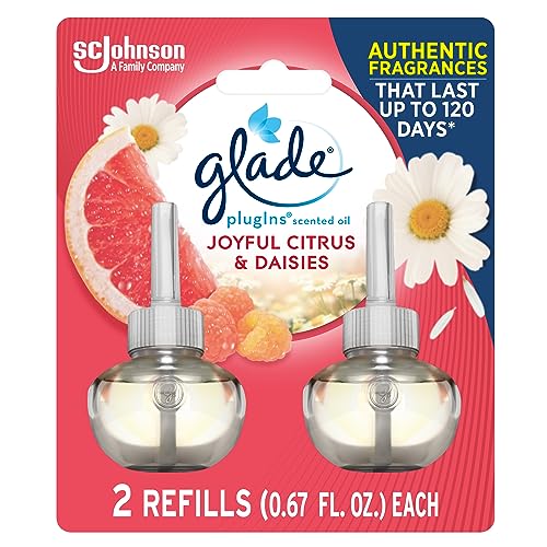 Glade PlugIns Refills Air Freshener, Scented and Essential Oils for Home and Bathroom, Joyful Citrus & Daisies, 1.34 Fl Oz, 2 Count