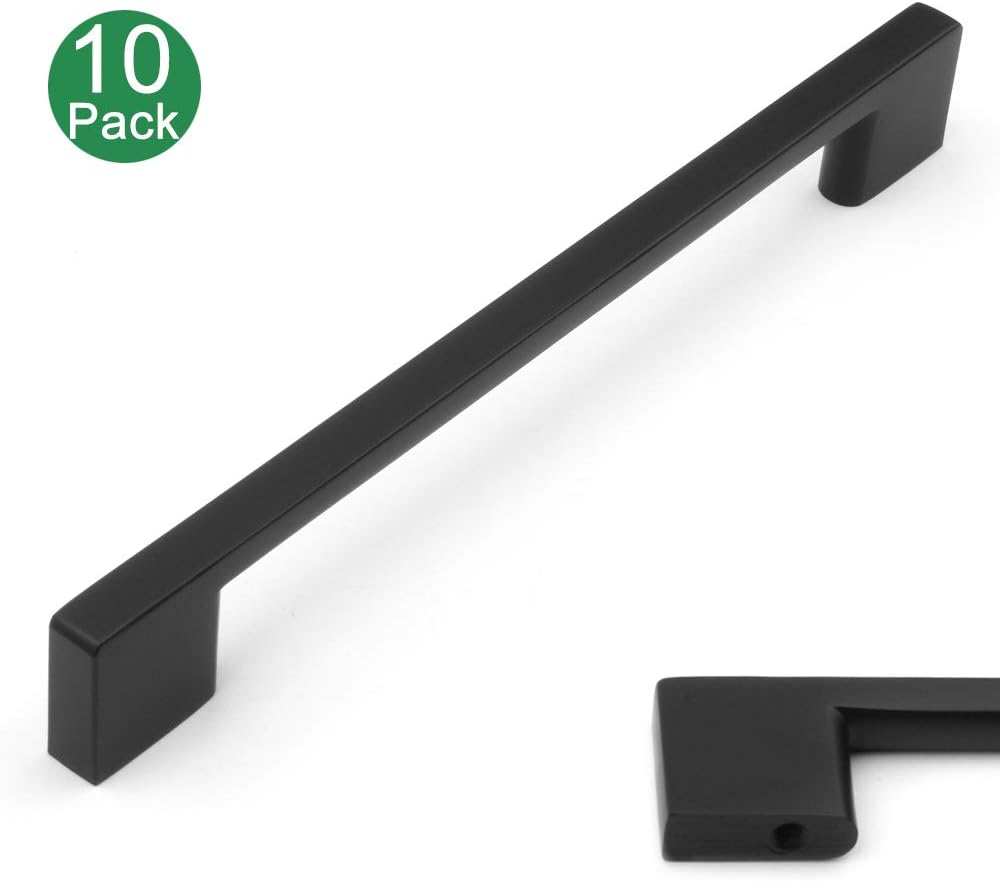 Koofizo Square D Cabinet Pull - Black Furniture Handle, 6.3 Inch/160mm Screw Spacing, 10-Pack for Kitchen Cupboard Door, Bedroom Dresser Drawer, Bathroom Wardrobe Hardware
