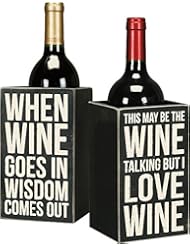 Primitives By Kathy 20020 Distressed Black and White Wooden Box, 4.25 x 7.25 x 4.25-Inches, When Wine Goes In